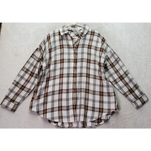 The Post Shirt Womens Large Brown Plaid Flannel Relaxed Fit Collared Button Down